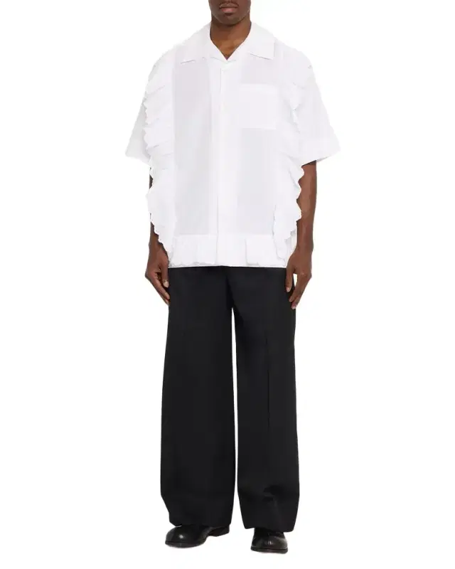 Men 's Ruffled Pillowcase-Trim Poplin Short-Sleeve Shirt