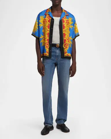 Versace Men's Barocco Silk Camp Shirt | Thumbnail 6 Versace Men's Barocco Silk Camp Shirt | Thumbnail 6
