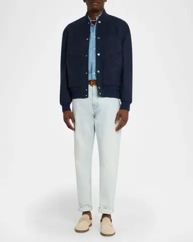 Brunello Cucinelli Men's Cashmere Prince Of Wales Snap-Front Blouson | Thumbnail 2