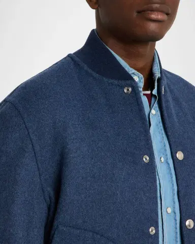 Brunello Cucinelli Men's Cashmere Prince Of Wales Snap-Front Blouson | Thumbnail 5