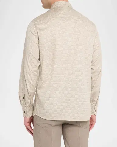 Emporio Armani Men's Cotton Stretch Micro-Abstract Sport Shirt | Thumbnail 2 Emporio Armani Men's Cotton Stretch Micro-Abstract Sport Shirt | Thumbnail 2