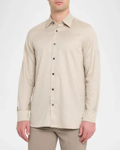 Emporio Armani Men's Cotton Stretch Micro-Abstract Sport Shirt | Thumbnail 3 Emporio Armani Men's Cotton Stretch Micro-Abstract Sport Shirt | Thumbnail 3