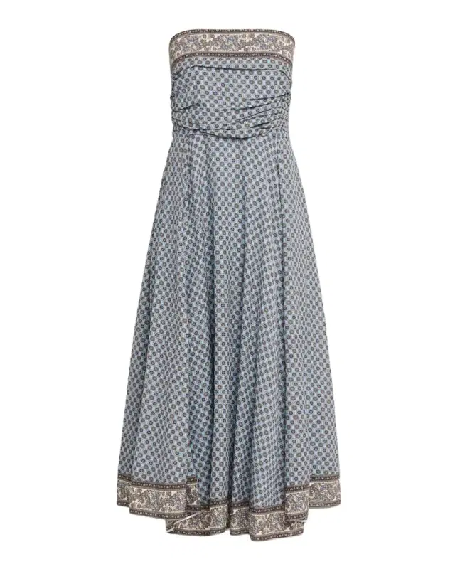 Lana Smocked Scarf-Print Midi Dress