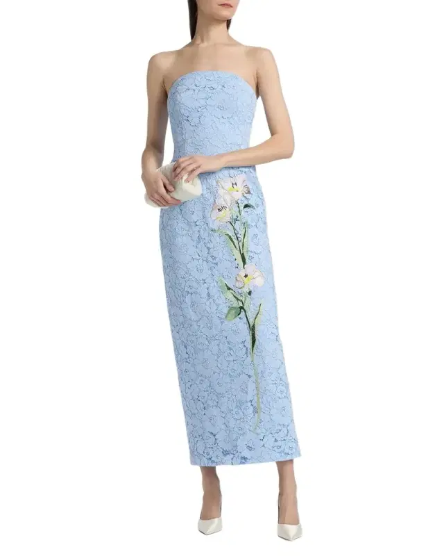 Dolores Strapless Floral Lace Midi Dress