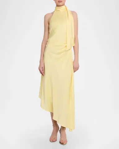 Simkhai Monica High-Low Satin Halter Midi Dress | Thumbnail 2