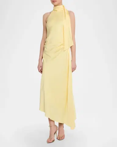 Simkhai Monica High-Low Satin Halter Midi Dress | Thumbnail 4