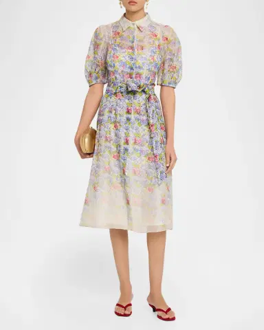 Rickie Freeman for Teri Jon Silk Linen Print Puff-Sleeve Shirtwaist Dress | Thumbnail 2 Rickie Freeman for Teri Jon Silk Linen Print Puff-Sleeve Shirtwaist Dress | Thumbnail 2