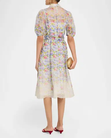 Rickie Freeman for Teri Jon Silk Linen Print Puff-Sleeve Shirtwaist Dress | Thumbnail 3 Rickie Freeman for Teri Jon Silk Linen Print Puff-Sleeve Shirtwaist Dress | Thumbnail 3