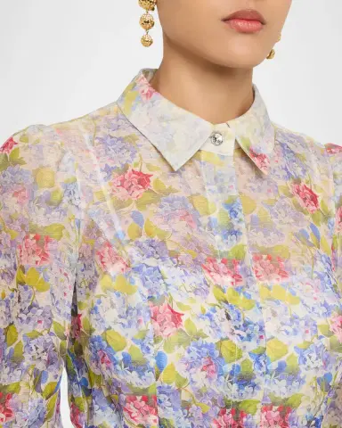 Rickie Freeman for Teri Jon Silk Linen Print Puff-Sleeve Shirtwaist Dress | Thumbnail 5 Rickie Freeman for Teri Jon Silk Linen Print Puff-Sleeve Shirtwaist Dress | Thumbnail 5