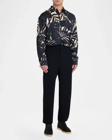 Emporio Armani Men's Viscose Palm-Pattern Button-Down Shirt | Thumbnail 2 Emporio Armani Men's Viscose Palm-Pattern Button-Down Shirt | Thumbnail 2