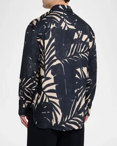 Emporio Armani Men's Viscose Palm-Pattern Button-Down Shirt | Thumbnail 3 Emporio Armani Men's Viscose Palm-Pattern Button-Down Shirt | Thumbnail 3