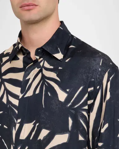 Emporio Armani Men's Viscose Palm-Pattern Button-Down Shirt | Thumbnail 5 Emporio Armani Men's Viscose Palm-Pattern Button-Down Shirt | Thumbnail 5