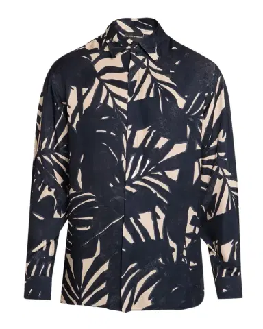 Emporio Armani Men's Viscose Palm-Pattern Button-Down Shirt | Thumbnail 1 Emporio Armani Men's Viscose Palm-Pattern Button-Down Shirt | Thumbnail 1