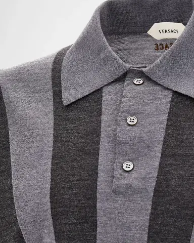 Versace Men's Embroidered Intarsia Wool Knit Polo Shirt | Thumbnail 3