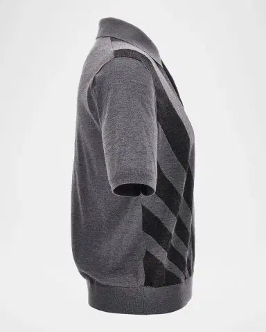 Versace Men's Embroidered Intarsia Wool Knit Polo Shirt | Thumbnail 4