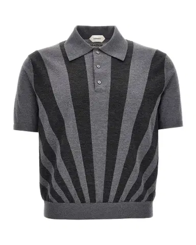 Versace Men's Embroidered Intarsia Wool Knit Polo Shirt | Thumbnail 1
