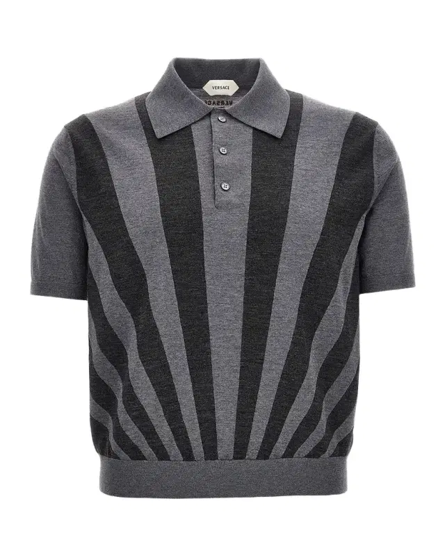 Men 's Embroidered Intarsia Wool Knit Polo Shirt