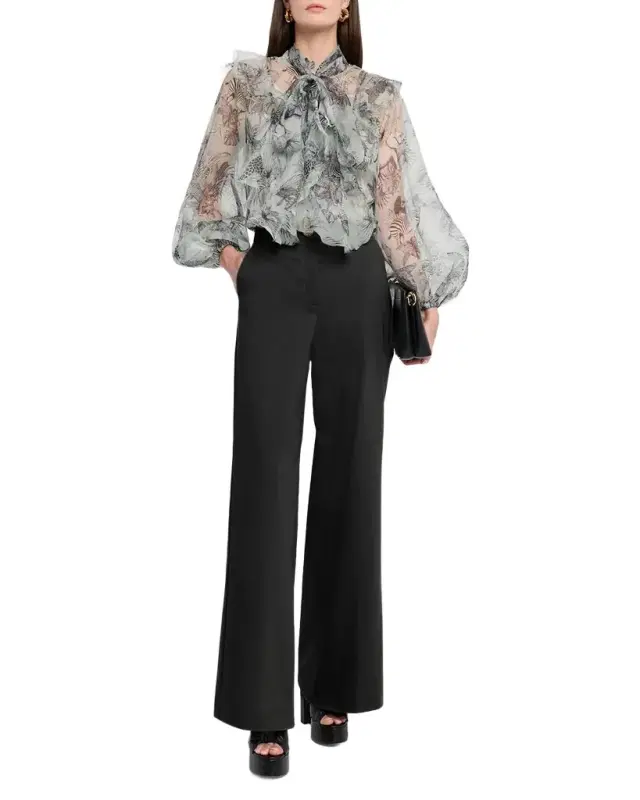 Cotton Stretch Crepe Wide-Leg Trousers