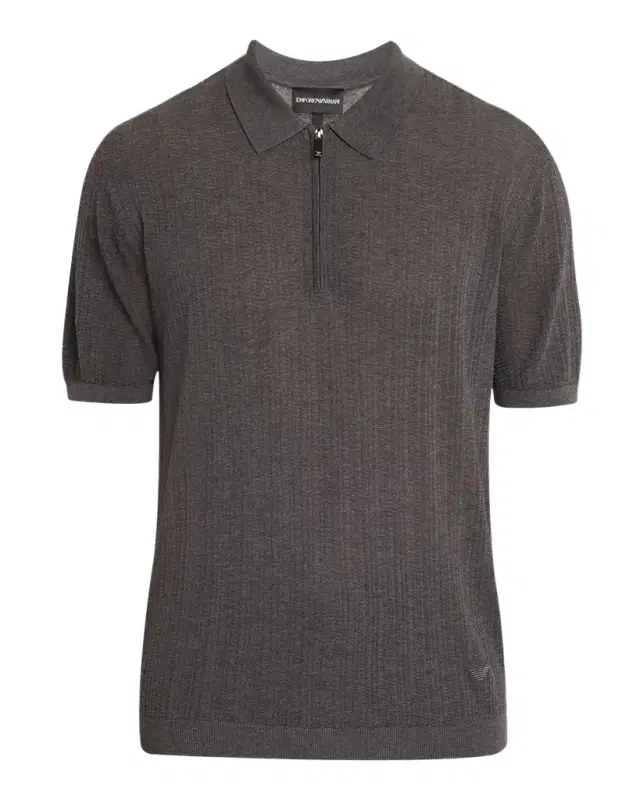 Men 's Textured Short-Sleeve Zip Polo Sweater
