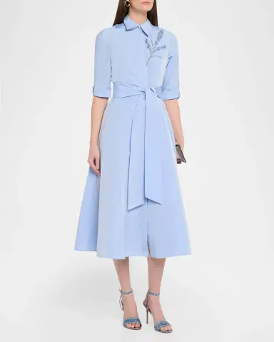 Rickie Freeman for Teri Jon Floral Beaded Taffeta Midi Shirtdress | Thumbnail 4 Rickie Freeman for Teri Jon Floral Beaded Taffeta Midi Shirtdress | Thumbnail 4