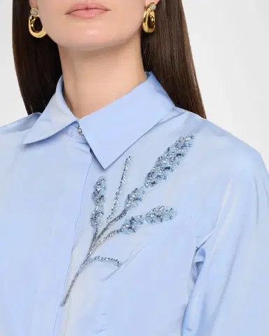 Rickie Freeman for Teri Jon Floral Beaded Taffeta Midi Shirtdress | Thumbnail 5 Rickie Freeman for Teri Jon Floral Beaded Taffeta Midi Shirtdress | Thumbnail 5