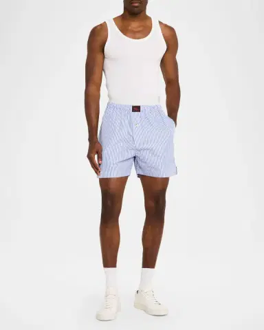 Willy Chavarria Men's Willy Woven Label Stripe Pull-On Shorts | Thumbnail 2 Willy Chavarria Men's Willy Woven Label Stripe Pull-On Shorts | Thumbnail 2