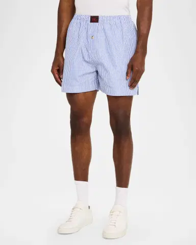 Willy Chavarria Men's Willy Woven Label Stripe Pull-On Shorts | Thumbnail 4 Willy Chavarria Men's Willy Woven Label Stripe Pull-On Shorts | Thumbnail 4