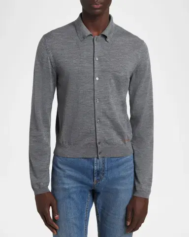 Versace Men's Virgin Wool Button-Front Knit Sweater | Thumbnail 4 Versace Men's Virgin Wool Button-Front Knit Sweater | Thumbnail 4