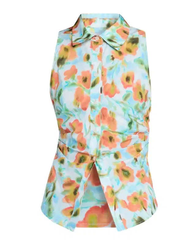 Hannah Back-Bow Sleeveless Cotton Poplin Top