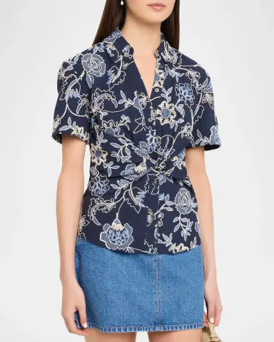 Tanya Taylor Oakley Floral Embroidered Button-Front Top | Thumbnail 4 Tanya Taylor Oakley Floral Embroidered Button-Front Top | Thumbnail 4