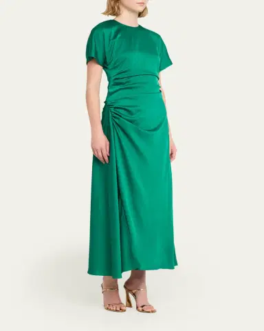 Simkhai Marabella Ruched Satin Midi Dress | Thumbnail 4