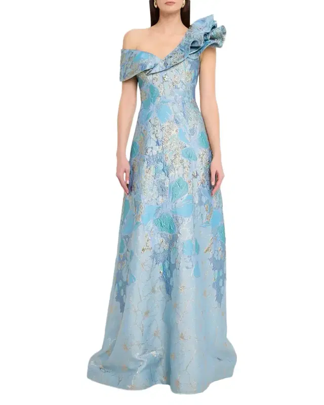 One-Shoulder Metallic Jacquard Gown