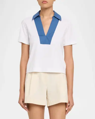 Tanya Taylor Melanie Johnny-Collar Cotton Jersey Top | Thumbnail 3 Tanya Taylor Melanie Johnny-Collar Cotton Jersey Top | Thumbnail 3