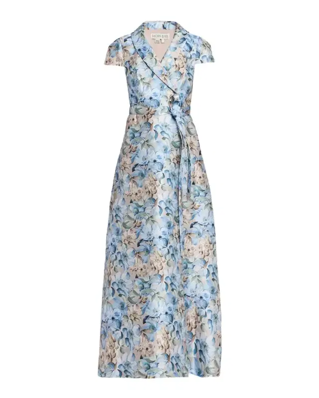 Sachin & Babi Etienne Floral-Print Mikado Wrap Gown