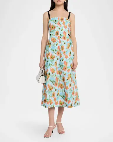 Tanya Taylor Tavia Contrast-Strap Floral Cotton Midi Dress | Thumbnail 2 Tanya Taylor Tavia Contrast-Strap Floral Cotton Midi Dress | Thumbnail 2