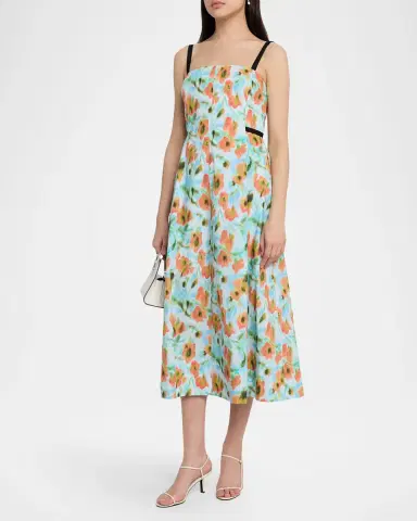 Tanya Taylor Tavia Contrast-Strap Floral Cotton Midi Dress | Thumbnail 4 Tanya Taylor Tavia Contrast-Strap Floral Cotton Midi Dress | Thumbnail 4