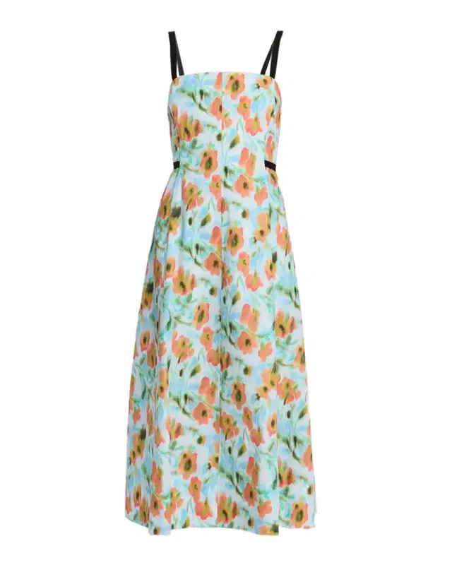 Tavia Contrast-Strap Floral Cotton Midi Dress