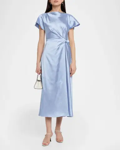 Tanya Taylor Ciara Satin Twist-Front Midi Dress | Thumbnail 2