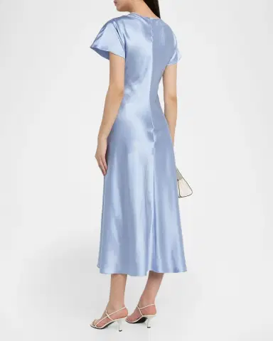 Tanya Taylor Ciara Satin Twist-Front Midi Dress | Thumbnail 3