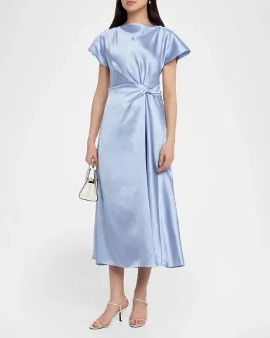 Tanya Taylor Ciara Satin Twist-Front Midi Dress | Thumbnail 4