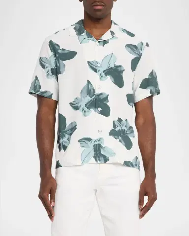 Rag & Bone Men 's Avery Floral Viscose Short-Sleeve Shirt | Thumbnail 4