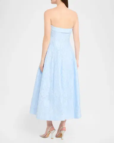 SIMKHAI Valeria Strapless Organza Jacquard Midi Dress | Thumbnail 3 SIMKHAI Valeria Strapless Organza Jacquard Midi Dress | Thumbnail 3