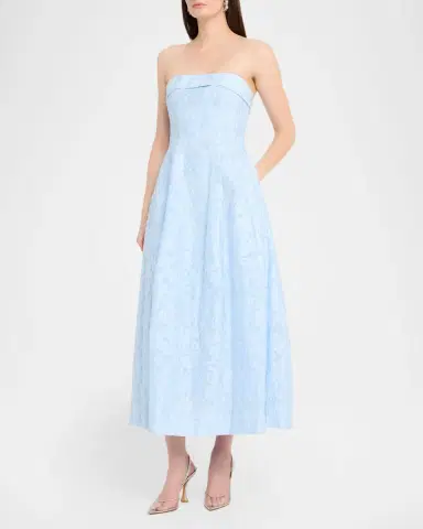 SIMKHAI Valeria Strapless Organza Jacquard Midi Dress | Thumbnail 4 SIMKHAI Valeria Strapless Organza Jacquard Midi Dress | Thumbnail 4
