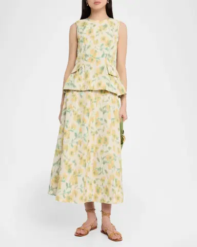 Tanya Taylor Tavia Floral Taffeta Midi Skirt | Thumbnail 2