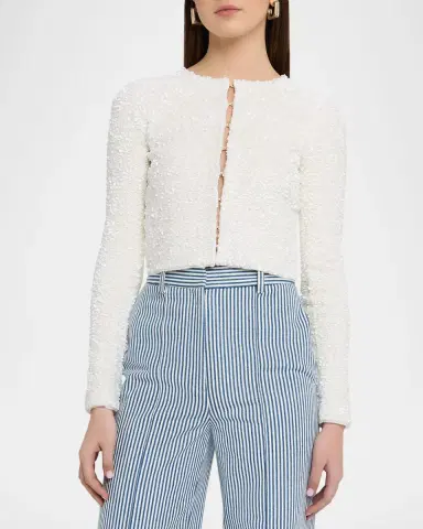 Adam Lippes Raya Sequin Cropped Cardigan | Thumbnail 4 Adam Lippes Raya Sequin Cropped Cardigan | Thumbnail 4