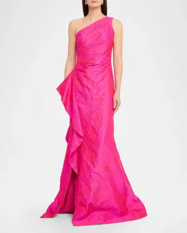 Rickie Freeman for Teri Jon Draped One-Shoulder Jacquard Mermaid Gown | Thumbnail 2 Rickie Freeman for Teri Jon Draped One-Shoulder Jacquard Mermaid Gown | Thumbnail 2