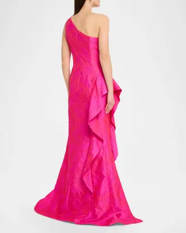 Rickie Freeman for Teri Jon Draped One-Shoulder Jacquard Mermaid Gown | Thumbnail 3 Rickie Freeman for Teri Jon Draped One-Shoulder Jacquard Mermaid Gown | Thumbnail 3