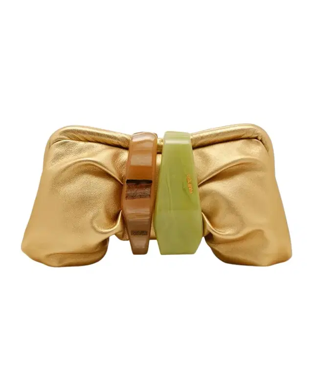 Cult Gaia Julita Sculptural Bow Metallic Leather Clutch Bag