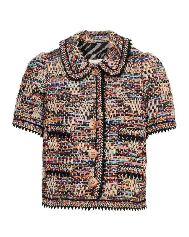 Cotton-Blend Tweed Short-Sleeve Jacket