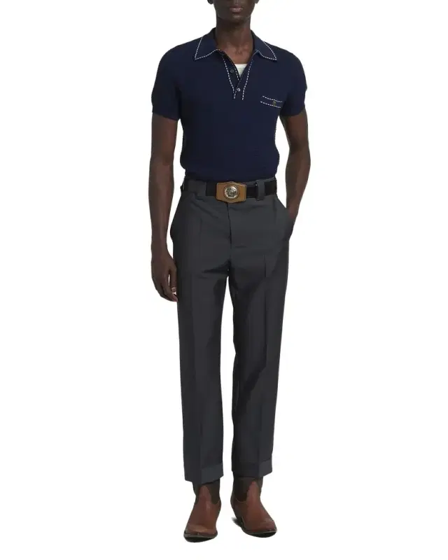 Men 's Cotton Knit Polo Shirt with Contrast Stitching